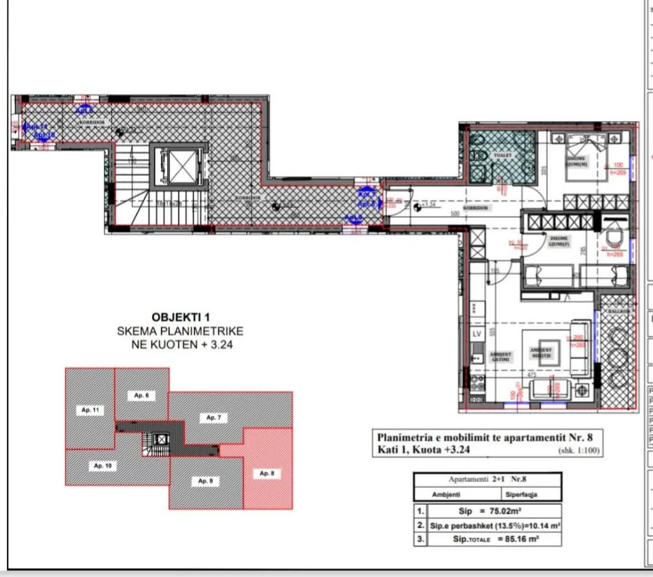 Tirane, shitet apartament 2+1+Ballkon Kati 1, 85 m² 