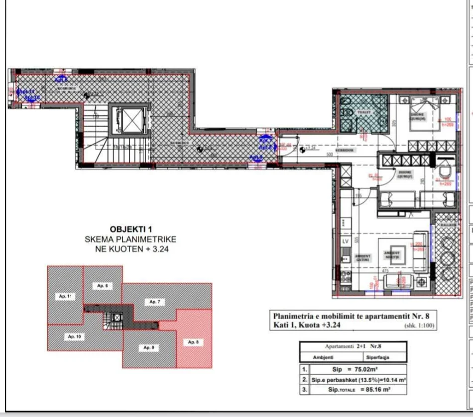 Tirane, shitet apartament 2+1+Ballkon Kati 1, 85 m² 