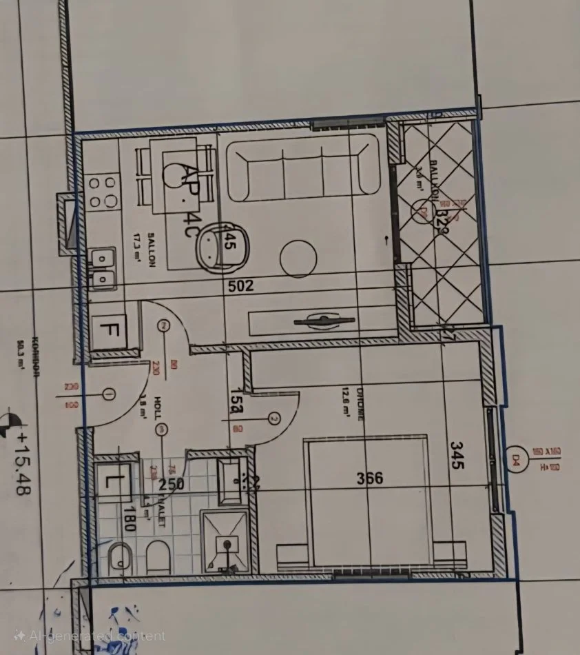 Tirane, shitet 1+1+Ballkon Kati 4, 58 m² 92.480 € 