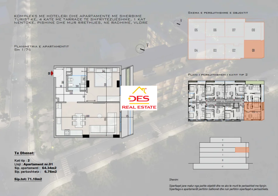 Vlore, shitet apartament 1+1+Ballkon Kati 2, 71 m² (Radhimë)
