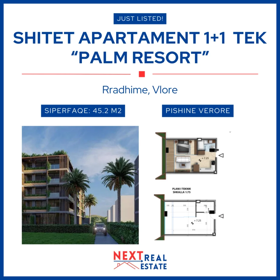 REZERVO PRONEN VETEM ME 500€! Vlore, shitet apartament 1+1+BLK Kati 2, 45 m² , 99.440 EURO (Rradhime, Vlore)
