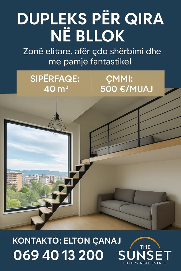 Tirane, jepet me qera apartament duplex 1+1 Kati 0, 40 m² 501 € (Ne Bllok)