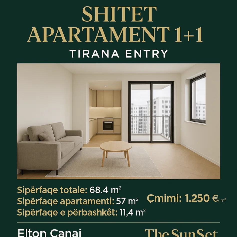 Tirane, shitet apartament 1+1 Kati 3, 68 m² (Tirana Entry ish shqiponja)