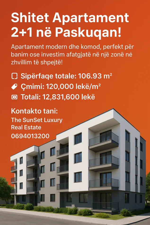Tirane, shitet apartament 2+1+Ballkon Kati 5, 100 m² 128.316 € (Paskuqan)