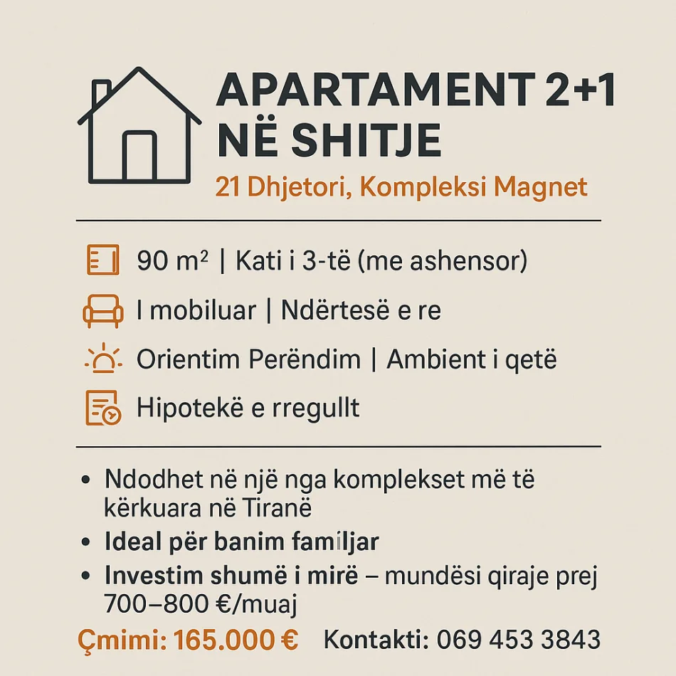 Tirane, shitet apartament 2+1+Ballkon Kati 3, 90 m² 125.000 € (21 dhjetori)