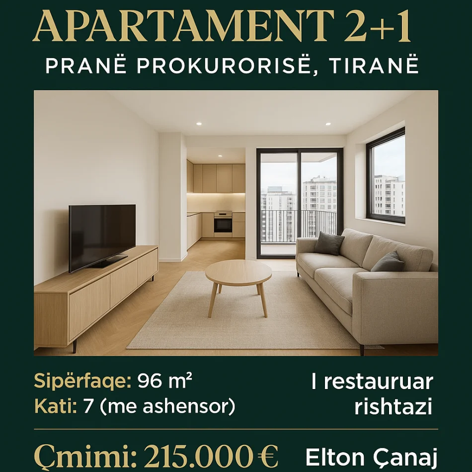 Tirane, shitet apartament 2+1 Kati 7, 100 m² 215.000 € (Tek Prokuroria)