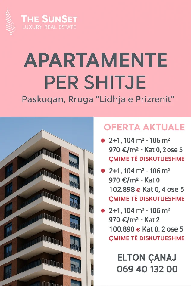 Tirane, shitet apartament 2+1+Ballkon Kati 4, 107 m² 103.000 € (Paskuqan)