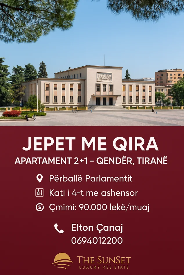 Tirane, jepet me qera apartament 2+1 Kati 4, 70 m² 900 € (Tek Parlamenti)