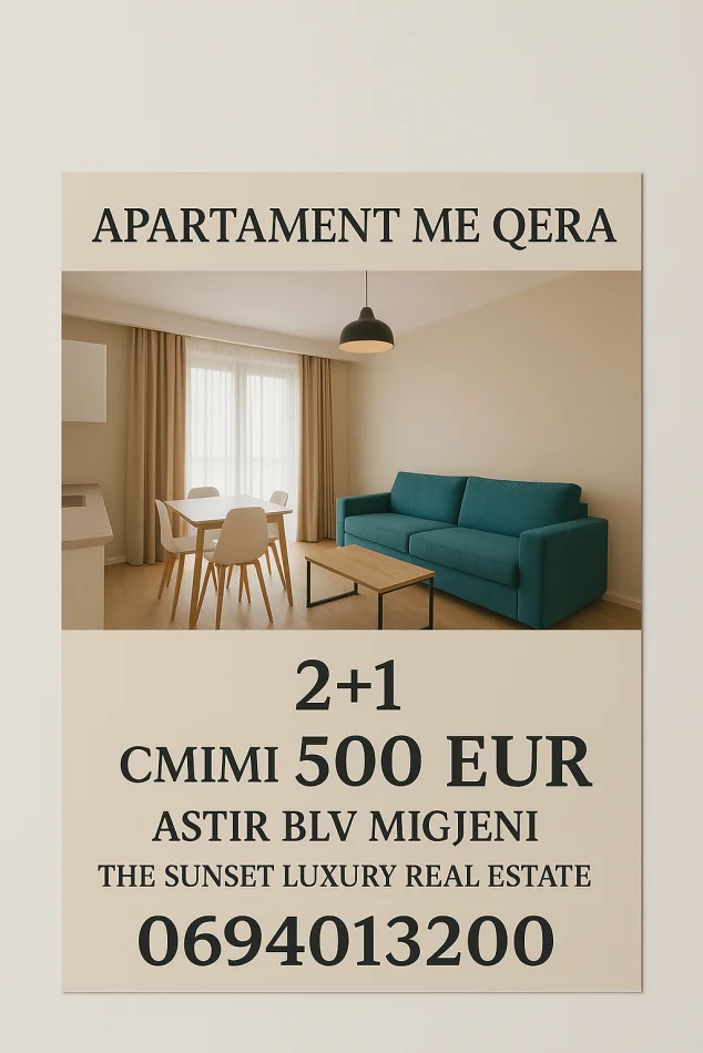 Tirane, jepet me qera apartament 2+1+Ballkon Kati 2, 80 m² 500 € (Blv Migjeni)