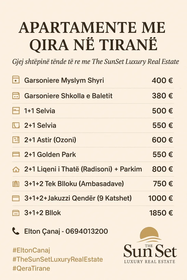 Tirane, jepet me qera apartament 1+1 Kati 3, 41 m² 380 € (Tirane)