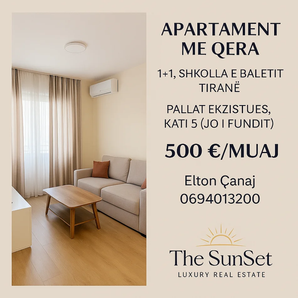 Tirane, jepet me qera apartament 1+1 Kati 5, 60 m² 500 € (BKT Shkolla e Baletit)