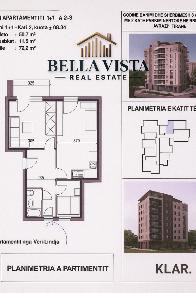 Tirane, shitet apartament 1+1 Kati 2, 72 m² 111.910 € (Lana, Fusha e Aviacionit, Tirane)