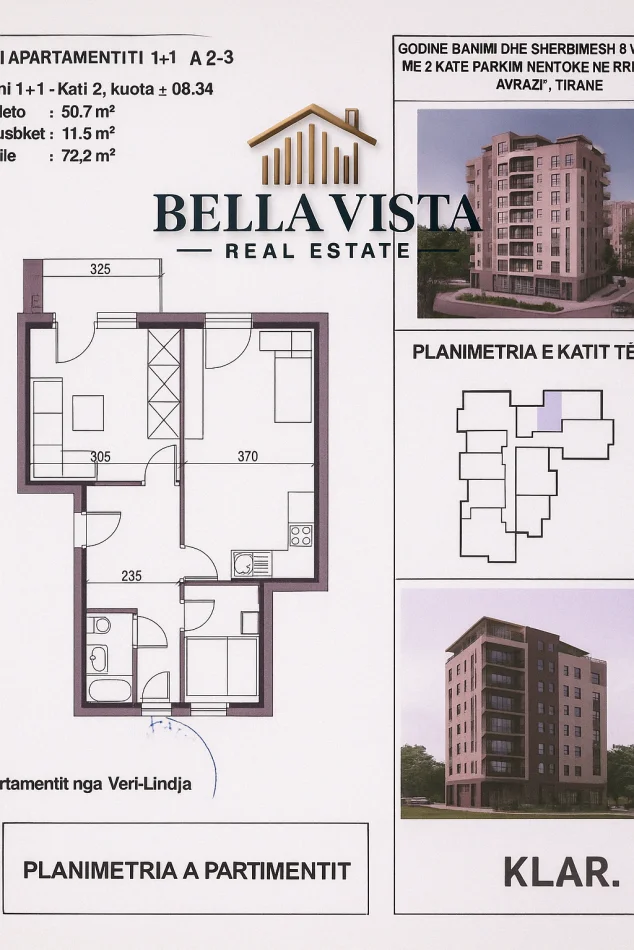 Tirane, shitet apartament 1+1 Kati 2, 72 m² 106.856 € (Lana, Fusha e Aviacionit, Tirane)
