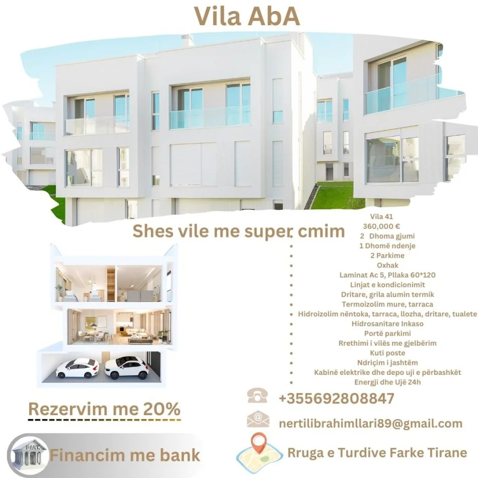 Tirane, shes Vile 3 Katshe Kati 3, 196 m² 360.000 € (Rruga e Turdive Farke Tirane)