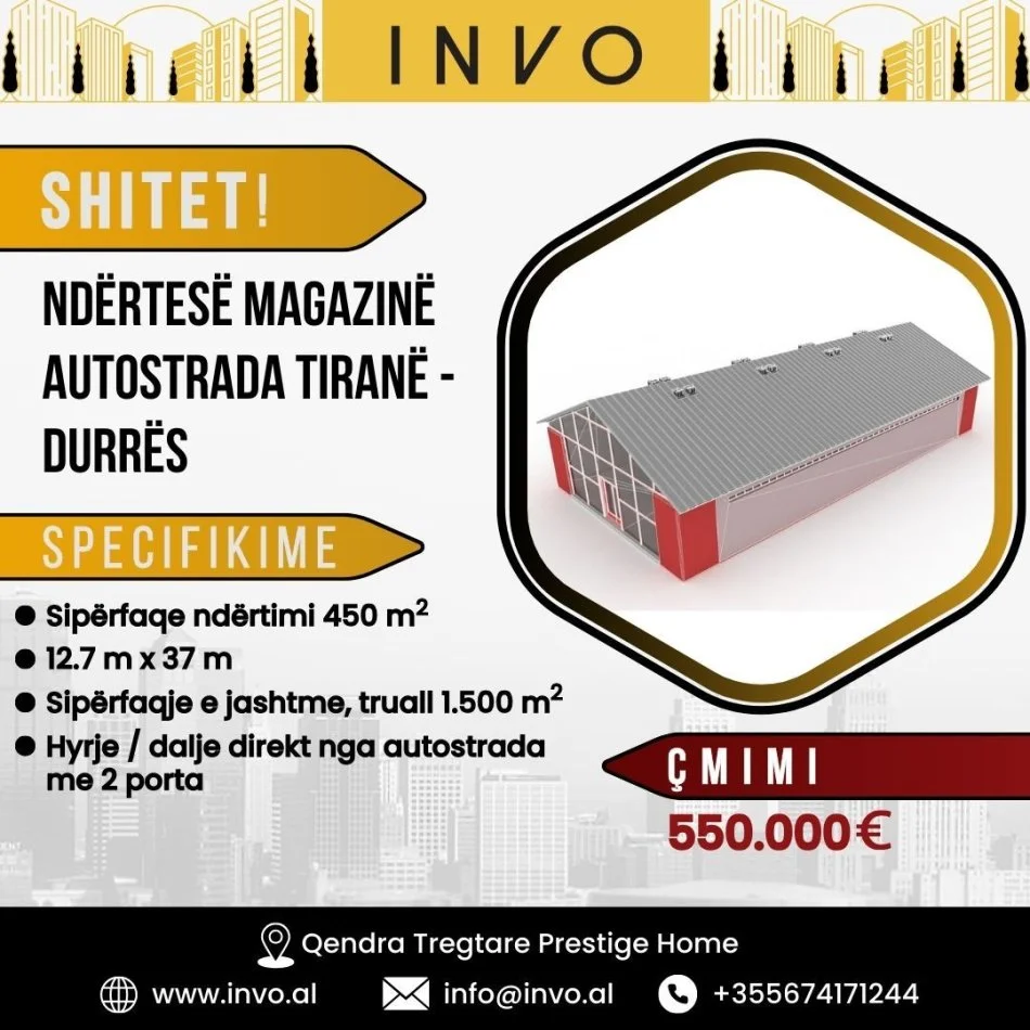 Tirane, shitet ambjent biznesi , 450 m² 550.000 € (Autostrada Tirane - Durres, Vore)
