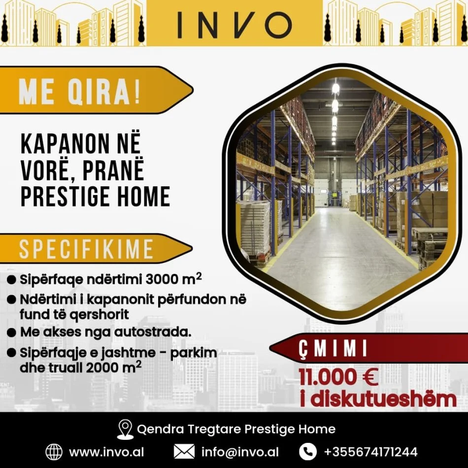 Tirane, jepet me qera magazine , 3.000 m² (Autostrada Tirane - Durres, afer Prestige Home)