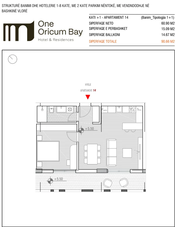 Vlore, shitet apartament 1+1+Ballkon Kati 1, 91 m² (ORIKUM BAY)