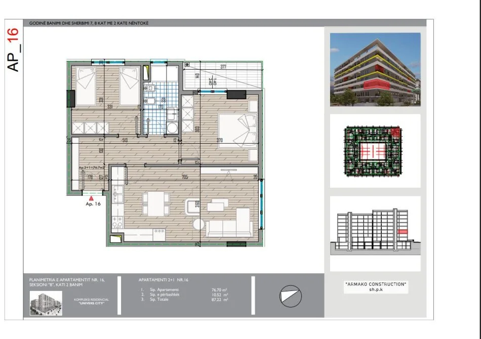 Tirane, shitet apartament 2+1+Ballkon Kati 2, 87 m² 82.859 € (Univers City)