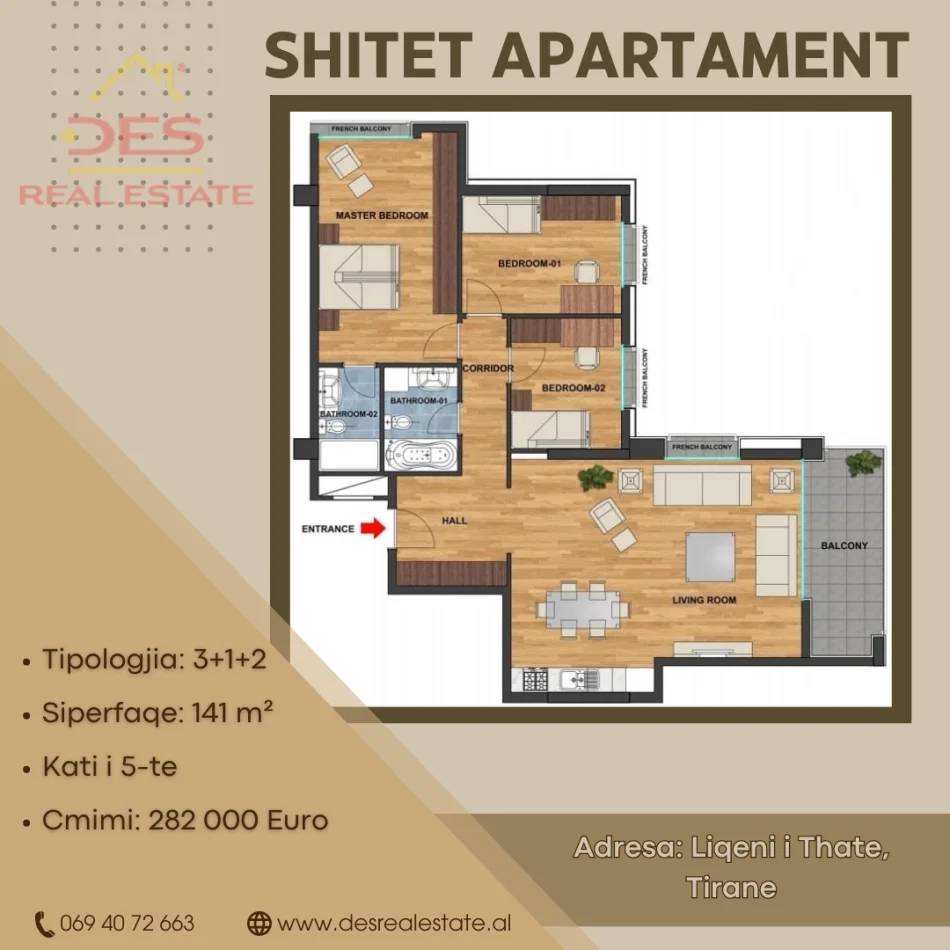 SHITET APARTAMENT 3+1+2, LIQENI I THATE, TIRANË