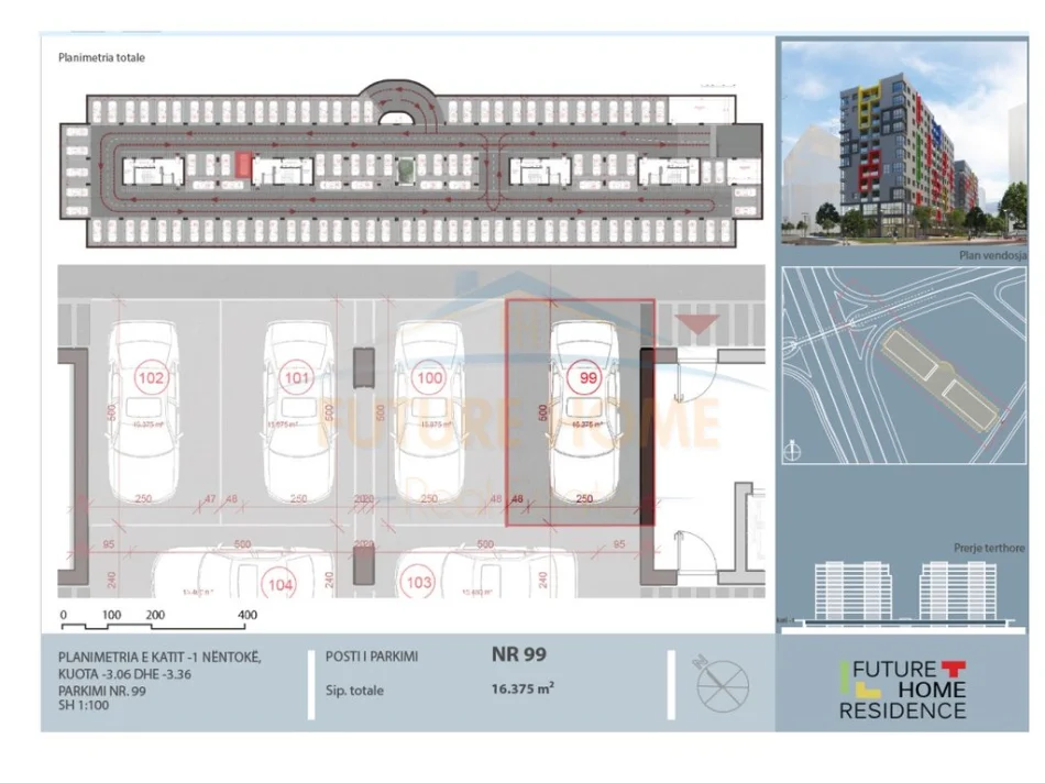 Tirane, shitet 3 garazh | post parkimi Kati -1, 75.000 € (RESIDENCA FUTURE HOME , Unaza e Re)