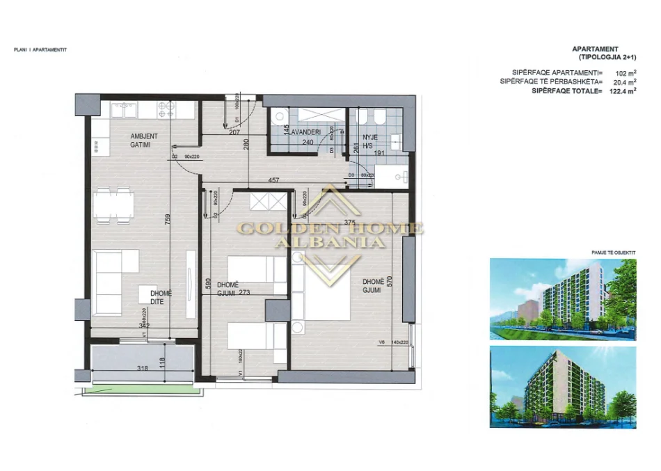 Shqiperi, shitet 2+1 , 105 m² 168.480 € 