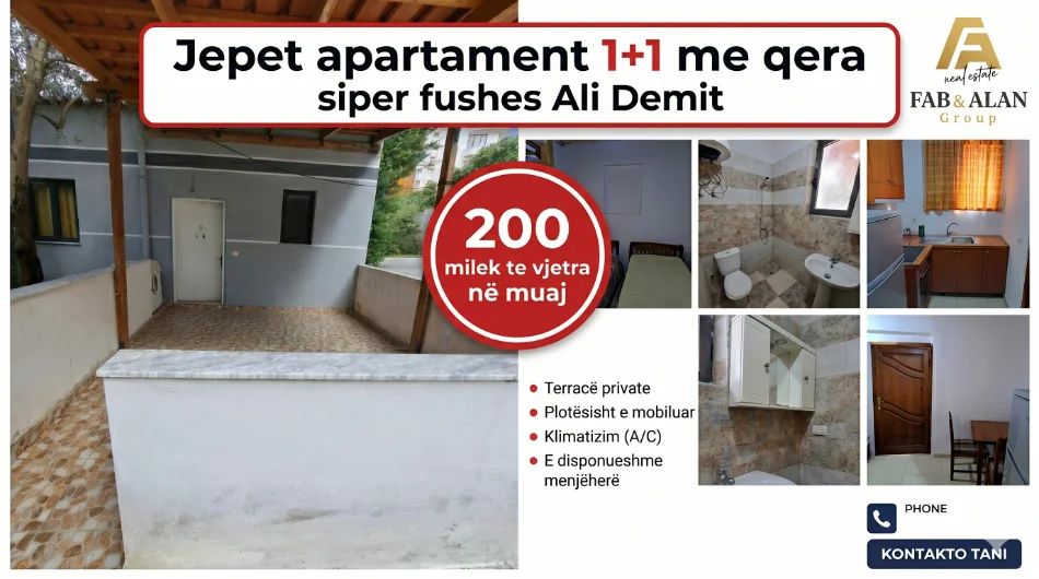 Tirane, jepet me qera apartament 1+1+Ballkon Kati 0, 55 m² 200 € 