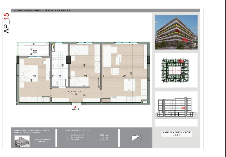 Tirane, shitet 2+1+Ballkon Kati 2, 96 m² 91.276 € (Univers City)