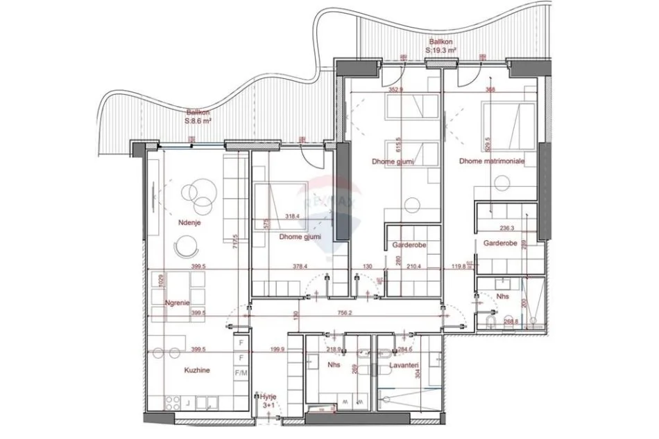 Tirane, jepet me qera ambjent biznesi Kati 8, 264 m² 48.000 € (APARTAMENT 3+1+2+PARKIM PER QIRA TE LION PARK!)