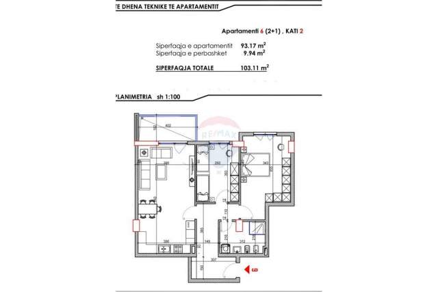 Tirane, shitet apartament 2+1+A+BLK Kati 2, 103 m² 68.000 Euro (Vore)