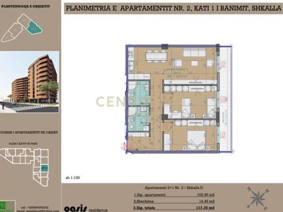 Tirane, shitet apartament 2+1 Kati 2, 117 m² 205.000 € (OASIS RESIDENCE)