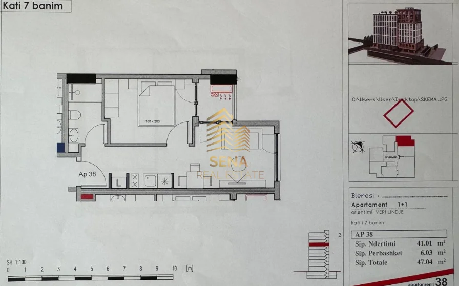 Tirane, shitet apartament 1+1+Ballkon Kati 7, 47 m² 105.000 € (Yzberisht, Rezidenca Henke)