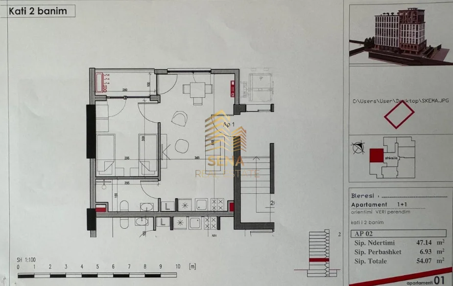 Tirane, shitet apartament 1+1+Ballkon Kati 2, 57 m² (Yzberisht, Rezidenca Henke)