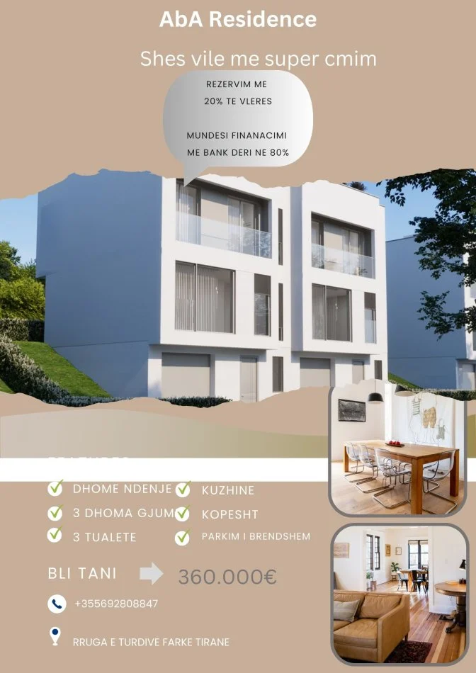 Tirane, shes Vile 3 Katshe Kati 3, 196 m² 360.000 € (Rruga e Turdive Farke Tirane)