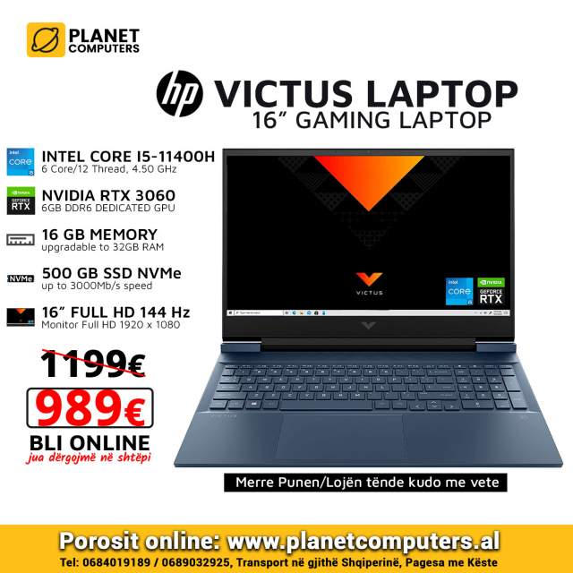 Tirane, shes Laptop HP Victus Gaming Laptop 16" 144hz 989 Euro