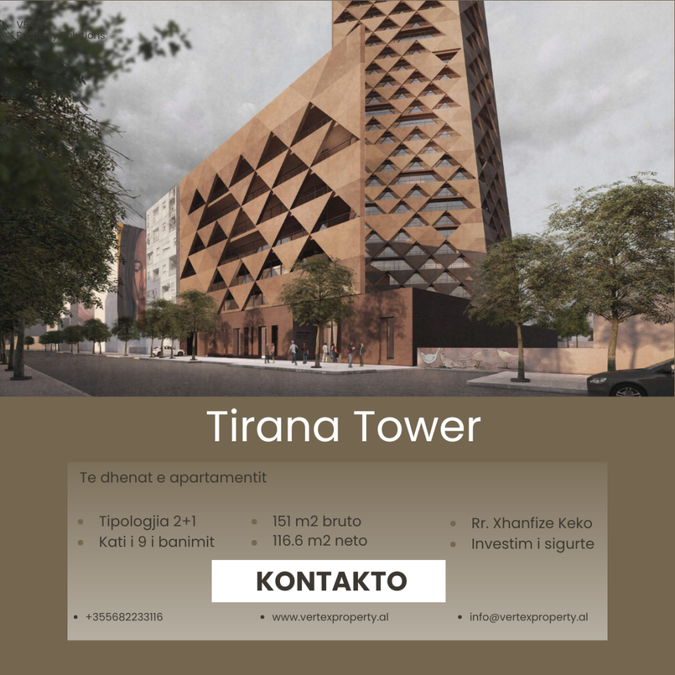 Tirane, shes apartament 2+1 Kati 9, 151 m² 257.720 € (Xhanfize Keko)