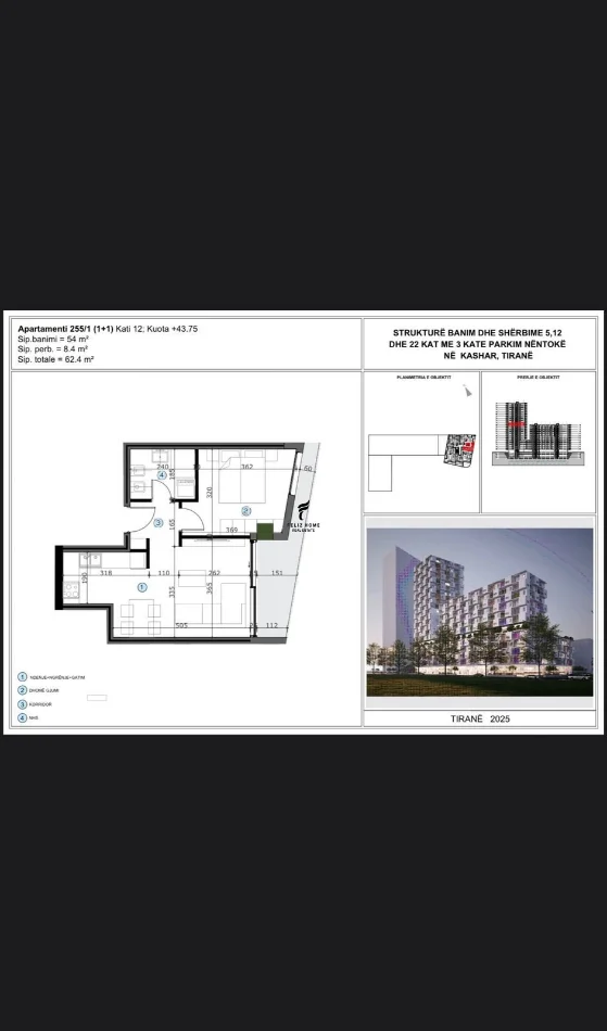 Tirane, shitet apartament 1+1 Kati 12, 62 m² 90.000 € (ASTIR)