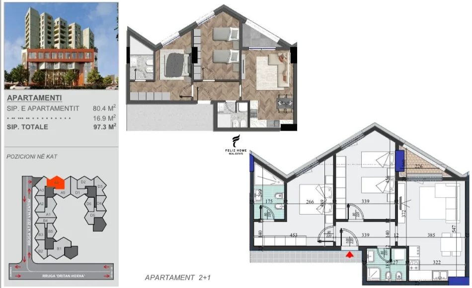 Tirane, shitet apartament 2+1 Kati 10, 97 m² 170.000 € (LAPRAKE)