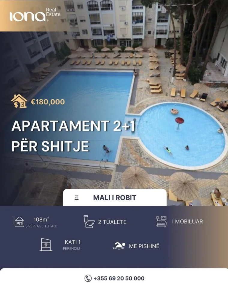 Mali Robit, shitet apartament 2+1 Kati 1, 108 m² 180.000 € 