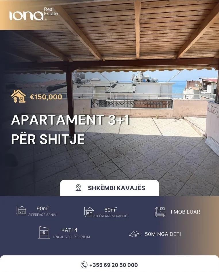 Shkembi Kavajes, shitet apartament 3+1+Ballkon Kati 4, 90 m² 150.000 €