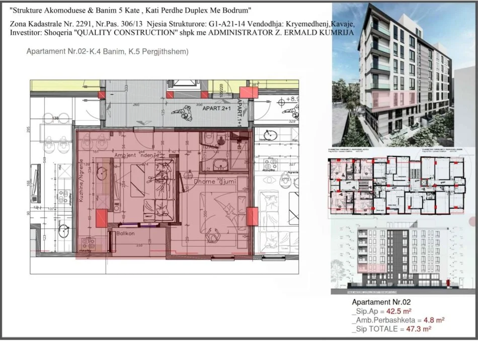Durres, shitet apartament 1+1 Kati 4, 47,3 m² 61.490 € (Golem, Durres)