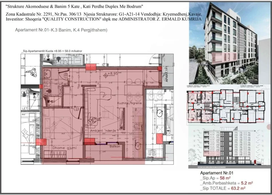 Durres, shitet apartament 1+1 Kati 3, 63,2 m² 82.160 € (Golem, Durres)