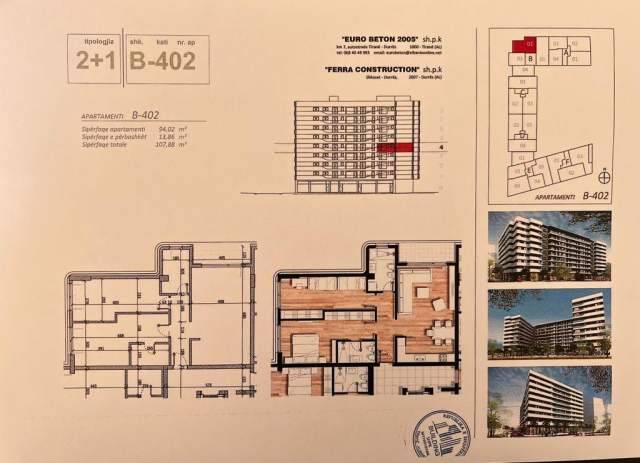 Tirane, shitet apartament 2+1+BLK Kati 4, 108 m² 118.800 Euro (Don Bosko)
