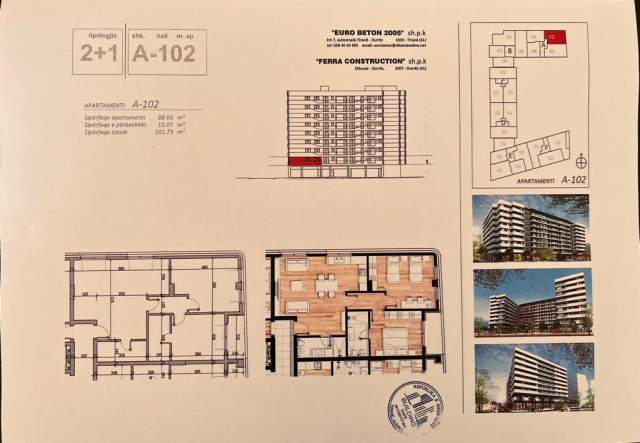 Tirane, shitet apartament 2+1+BLK Kati 1, 102 m² 111.903 Euro (Don Bosko)