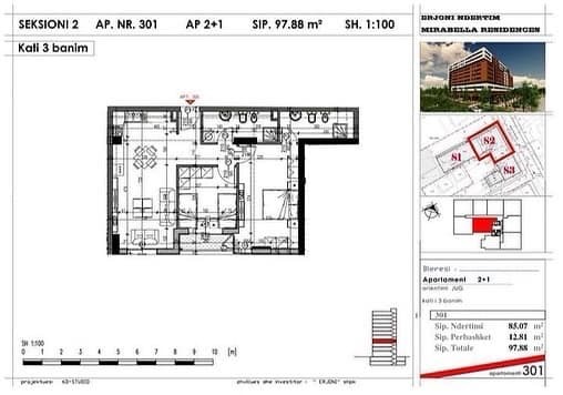 Tirane, shitet 4+1 Kati 3, 97 m² 93.000 Euro
