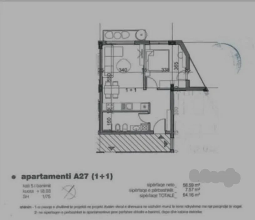 Apartament ne shitje 1+1 tek fusha Aviacionit