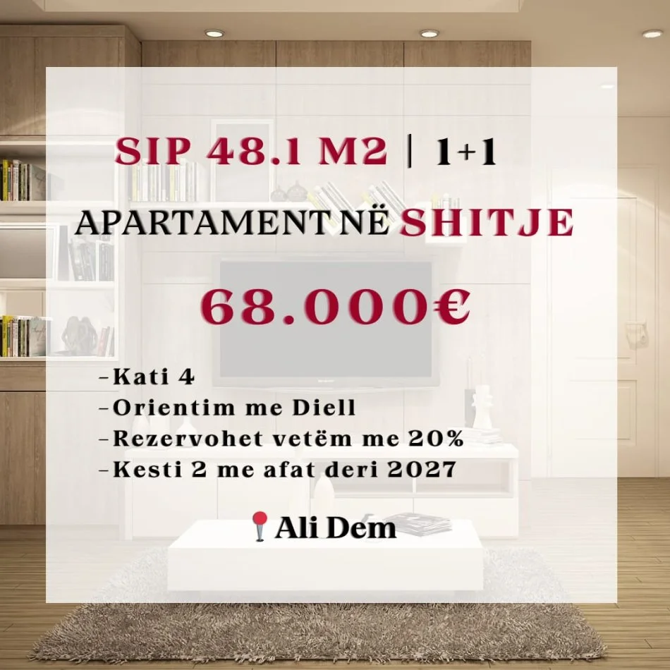 Tirane, shes apartament 1+1+Ballkon Kati 4, 48 m² 68.000 € (Ali Dem)