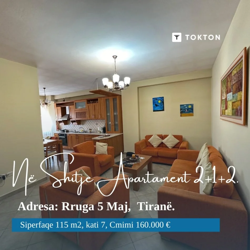 Tirane, shes apartament 2+1+2+Ballkon Kati 7, 115 m² 160.000 € (Rruga 5 Maj Tirane)