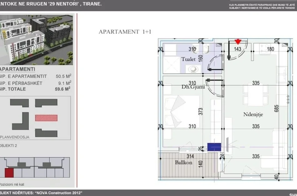 Tirane, shitet apartament 1+1 Kati 5,