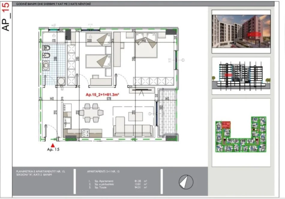 Tirane, shitet apartament 2+1 Kati 2, 