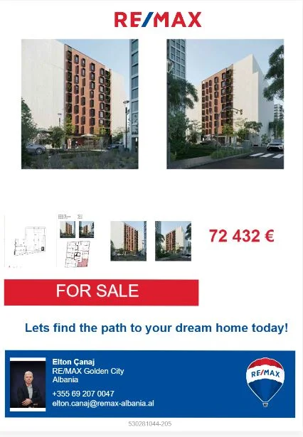 Tirane, shitet apartament 1+1 Kati 7, 40 m² 72.432 € (Rruga 5 Maji)